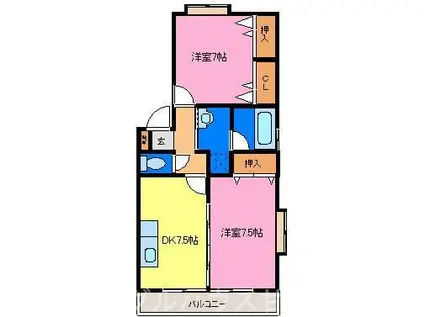 スリーウッドI(2DK/2階)の間取り写真