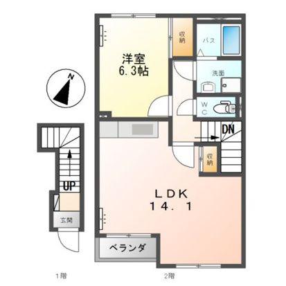 アルカディア(1LDK/2階)の間取り写真