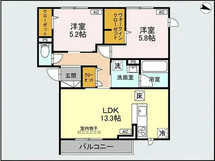 PRUNIER(2LDK/1階)の間取り写真