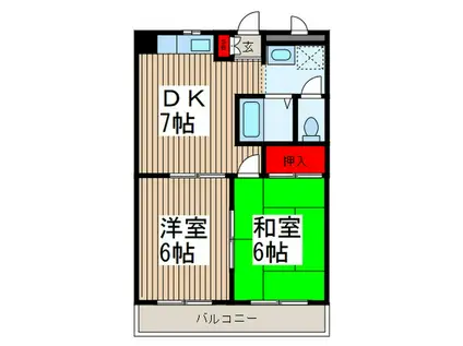 ソレイユ並木(2DK/3階)の間取り写真