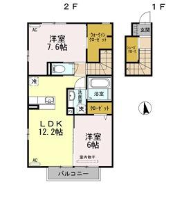 コーポ88 Ⅱ番館(2LDK/2階)の間取り写真
