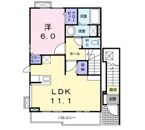 ココミニヨン(1LDK/2階)の間取り写真