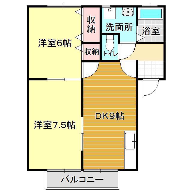 レーヴ綾羅木(2DK/2階)の間取り写真
