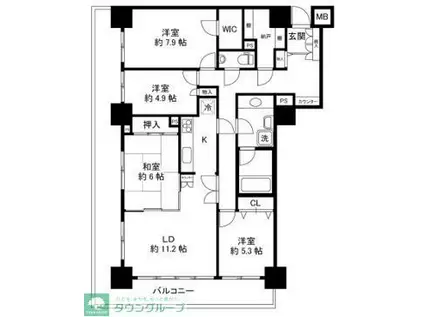 ライオンズガーデン花崎 F号棟(4LDK/3階)の間取り写真