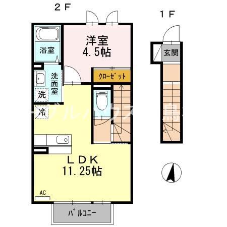 ヴィルヌーブ参番館(1LDK/2階)の間取り写真