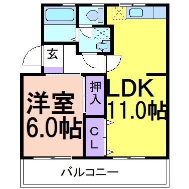アワノハイツ(1LDK/2階)の間取り写真