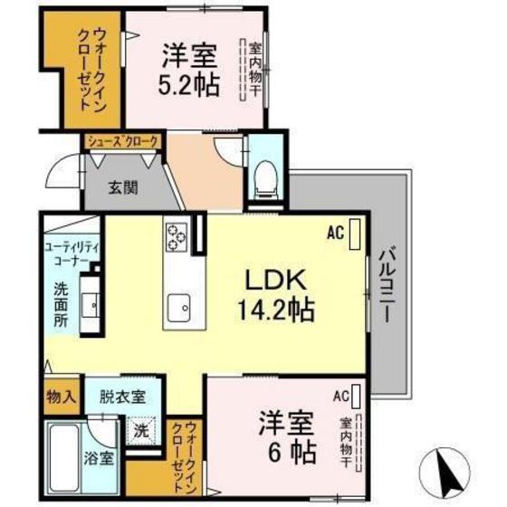 CLARUS古市橋(2LDK/3階)の間取り写真