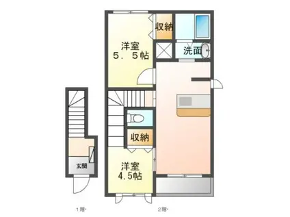 シャーメゾン鈴蘭台(2LDK/2階)の間取り写真