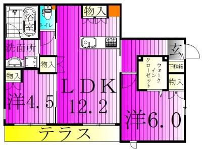 フェリス(2LDK/1階)の間取り写真