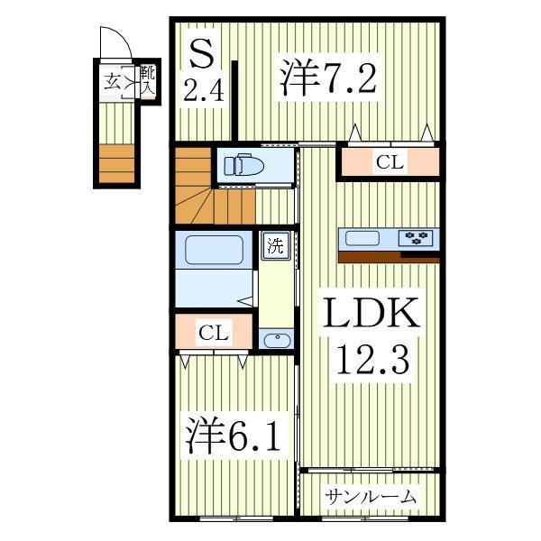 つくばエクスプレス 柏の葉キャンパス駅 徒歩15分 2階建 築1年(2LDK/2階)の間取り写真