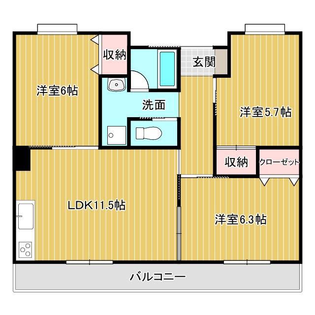 西焼津メゾン小石川(3LDK/3階)の間取り写真