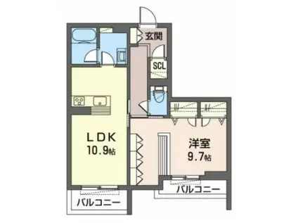 シャーメゾン リュエル八戸ノ里(1LDK/2階)の間取り写真