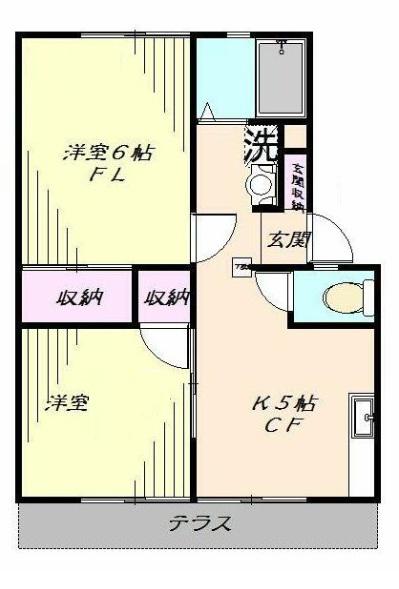 ツインハイムII(2K/1階)の間取り写真