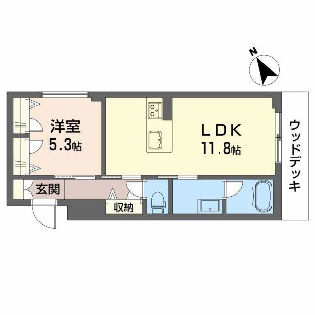 ツヴェルフII(1LDK/1階)の間取り写真