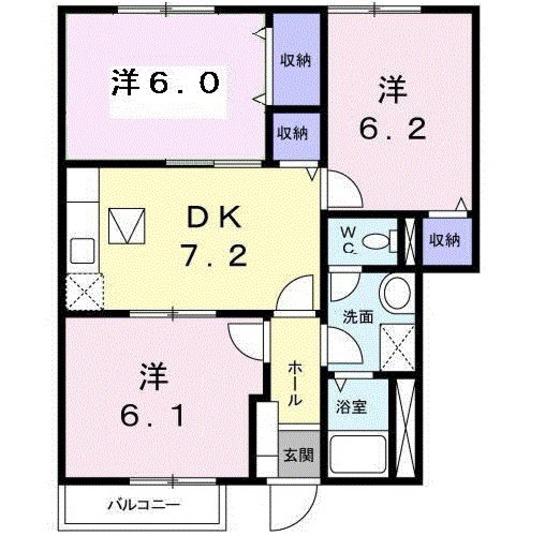 岡山電軌清輝橋線 清輝橋駅 徒歩33分 2階建 築27年(3DK/1階)の間取り写真