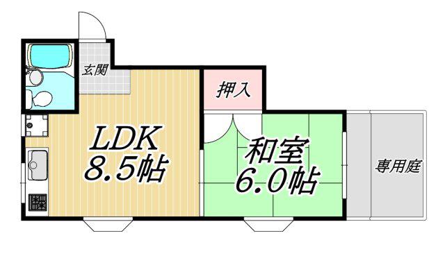 エーワン塚口(1LDK/1階)の間取り写真