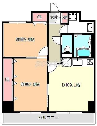 グランデュール林寺(2DK/11階)の間取り写真
