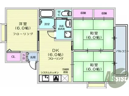 ベラカーサ2(3DK/2階)の間取り写真