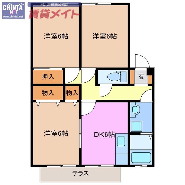 メルベーユ岩之谷B(3DK/1階)の間取り写真