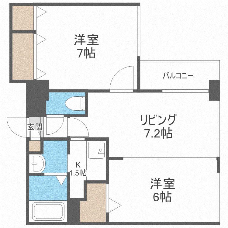 KDXレジデンス南三条(2LDK/11階)の間取り写真