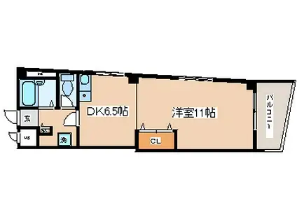 ローレル新神戸(1DK/11階)の間取り写真