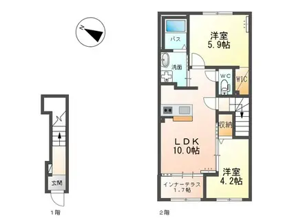 燕市井土巻アパート(2LDK/2階)の間取り写真