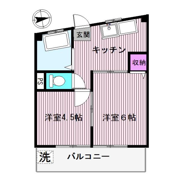 ハイツ宮本(2K/4階)の間取り写真