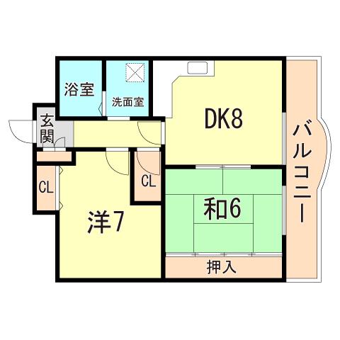 ビエント六甲Ⅱ(2DK/1階)の間取り写真