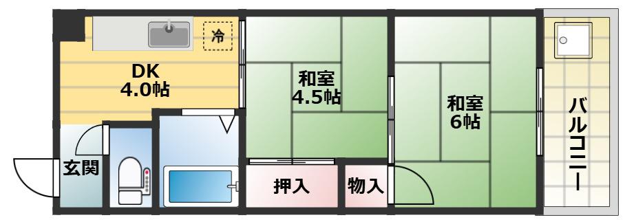甲南灘コーポラス(2DK/4階)の間取り写真
