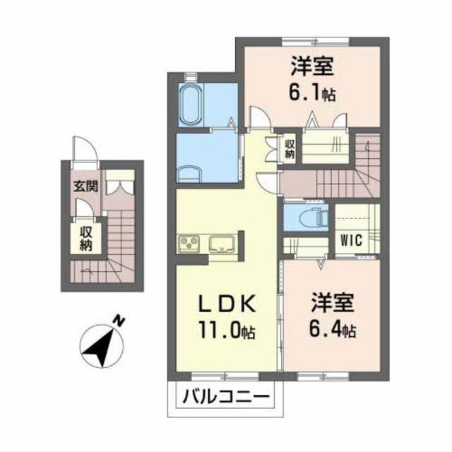 フランドール飯坂(2LDK/2階)の間取り写真