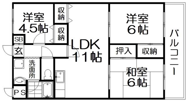 ハイブリッド交北I(3LDK/3階)の間取り写真
