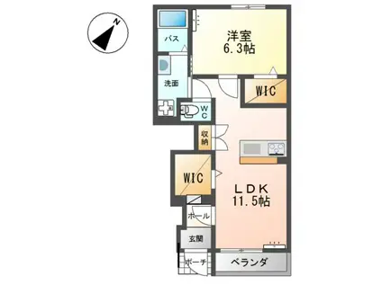 カーサ エドウイン(1LDK/1階)の間取り写真