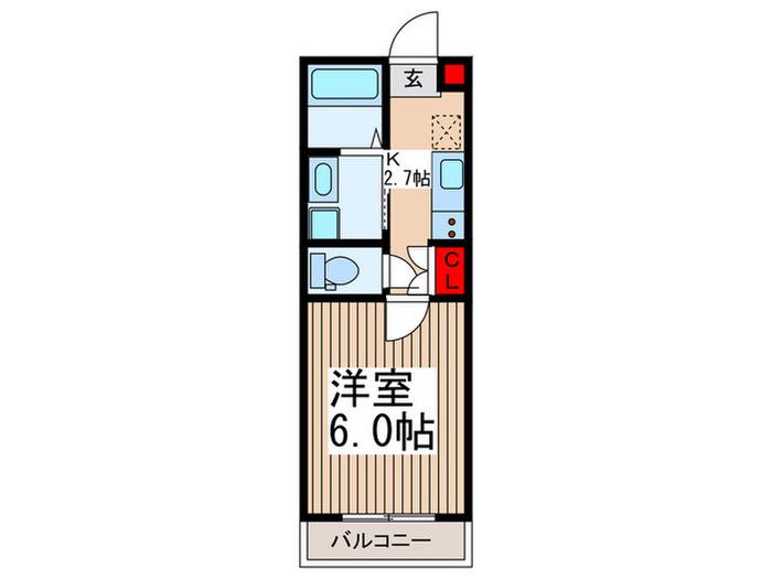 プラウドシャトー若葉(1K/2階)の間取り写真