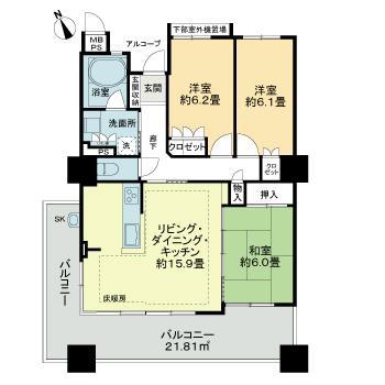 ライオンズタワー半田(3LDK/12階)の間取り写真