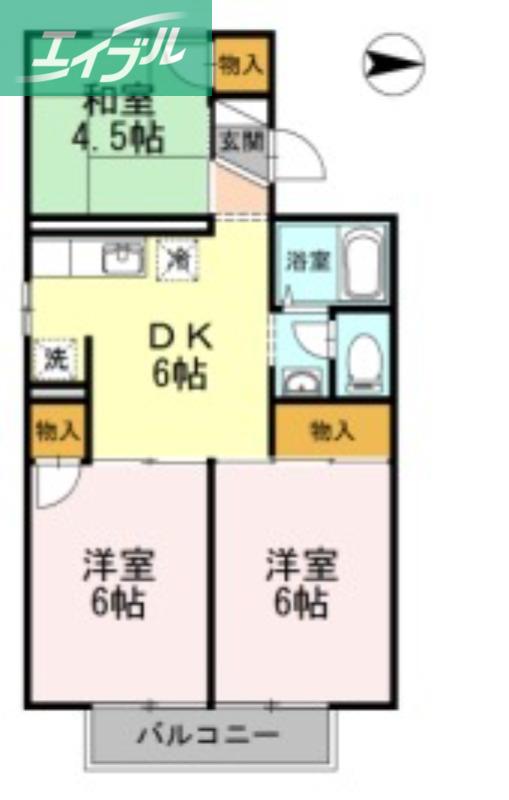 パレーシャル平野A棟(3DK/2階)の間取り写真