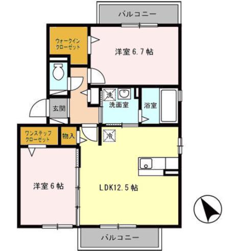 テ キューロウノ(2LDK/2階)の間取り写真