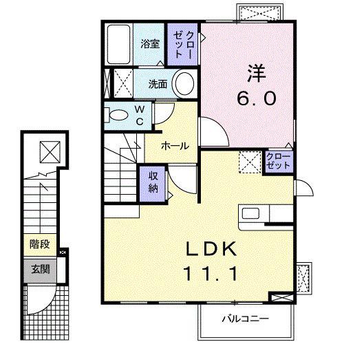 エレガント C(1LDK/2階)の間取り写真