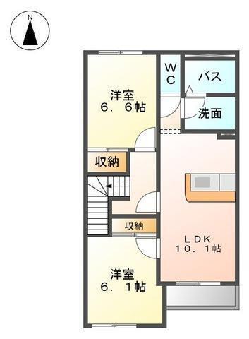 ウッドヒル(2LDK/2階)の間取り写真