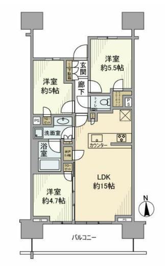 シティタワー品川パークフロント(3LDK/13階)の間取り写真