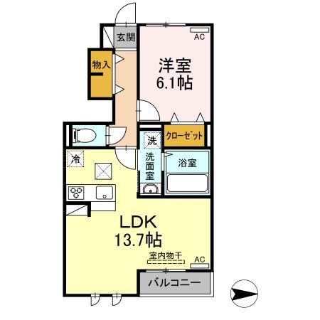 ルヴァン ドゥ ソレイユ(1LDK/1階)の間取り写真