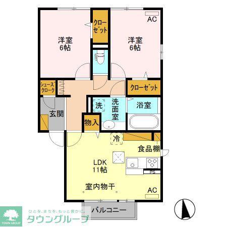 アフィシオン北代田(2LDK/1階)の間取り写真
