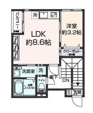 LILA城野(1LDK/1階)の間取り写真