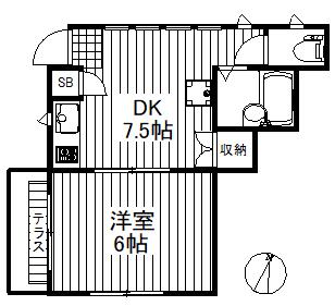LUNA FLAT(1DK/1階)の間取り写真