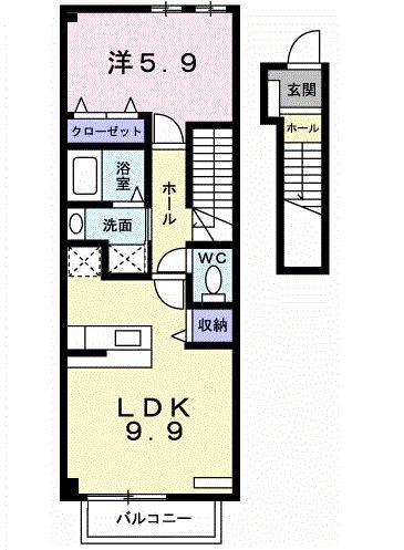 シャン・ミリュ- IA(1LDK/2階)の間取り写真
