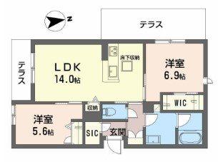 シャーメゾン渋川III(2LDK/1階)の間取り写真