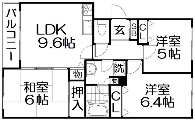 グランデール樟葉(3LDK/2階)の間取り写真