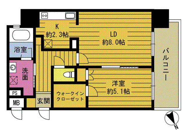 RJRプレシア大分駅前(1LDK/5階)の間取り写真