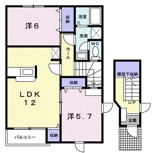 エントランス小牧II(2LDK/2階)の間取り写真
