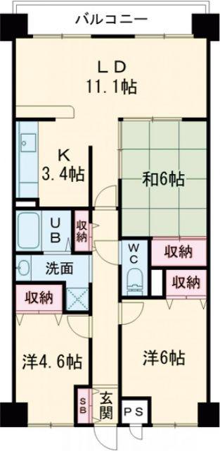 シャルヴィ加古川(3LDK/5階)の間取り写真