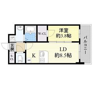 エスリード江坂アルテリア(1LDK/8階)の間取り写真